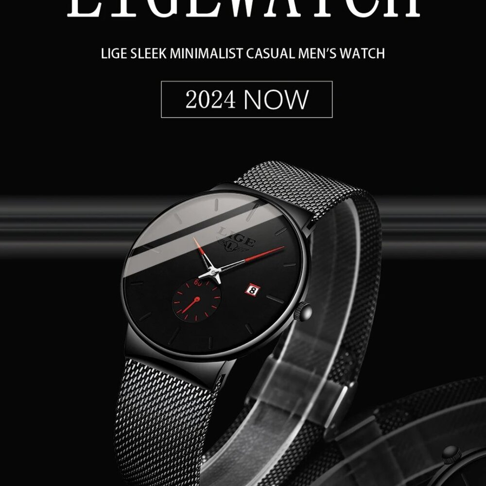 LiGE Quartz Waterproof Quality Formal Stylish Men Bolo WristWatch Black/Red